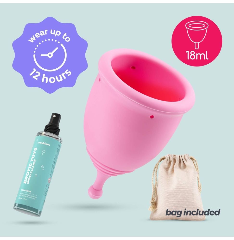 COPO MENSTRUAL MINERVA XS COM BOLSA E LIMPADOR DE BRINQUEDOS 150 ML CRUSHIOUS