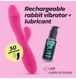 VIBRADOR RECARREGÁVEL COM ESTIMULADOR DE CLITÓRIS BLOSSOMS ROSA CHOQUE E LUBRIFICANTE À BASE DE ÁGUA INCLUÍDO CRUSHIOUS