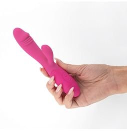 VIBRADOR RECARREGÁVEL COM ESTIMULADOR DE CLITÓRIS BLOSSOMS ROSA CHOQUE E LUBRIFICANTE À BASE DE ÁGUA INCLUÍDO CRUSHIOUS