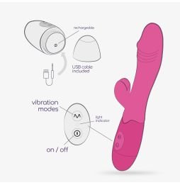 VIBRADOR RECARREGÁVEL COM ESTIMULADOR DE CLITÓRIS BLOSSOMS ROSA CHOQUE E LUBRIFICANTE À BASE DE ÁGUA INCLUÍDO CRUSHIOUS