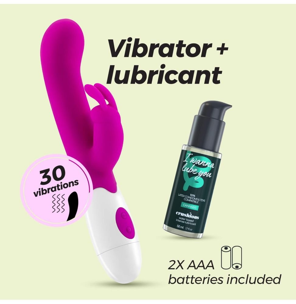 VIBRADOR COM ESTIMULADOR DE CLITÓRIS JIGGLIE E LUBRIFICANTE À BASE DE ÁGUA INCLUÍDO CRUSHIOUS